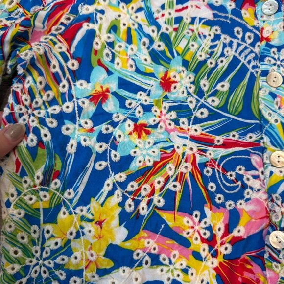John Mark colorful floral eyelet lace button down size medium A22 - Picture 2 of 6